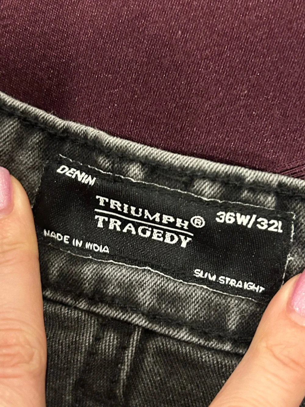 Triumph Over Tragedy Dark Grey Cloud Wash Slim Straight Stretch Denim Jeans